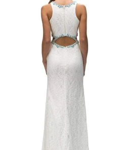 Dancing Queen - 9271 Sleeveless Jewel Neck Lace Cutout Prom Dress