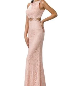 Dancing Queen - 9271 Sleeveless Jewel Neck Lace Cutout Prom Dress