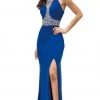 Dancing Queen - 9285 Sculpted Jewel-Encrusted High Slit Prom Dress