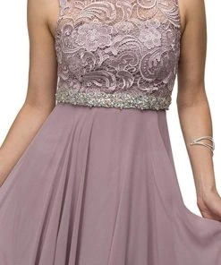 Dancing Queen - 9325 Embroidered Lace Scoop Neck Chiffon Prom Dress