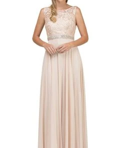 Dancing Queen - 9325 Embroidered Lace Scoop Neck Chiffon Prom Dress
