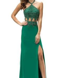 Dancing Queen - 9338 Embellished Halter Sheath Prom Dress