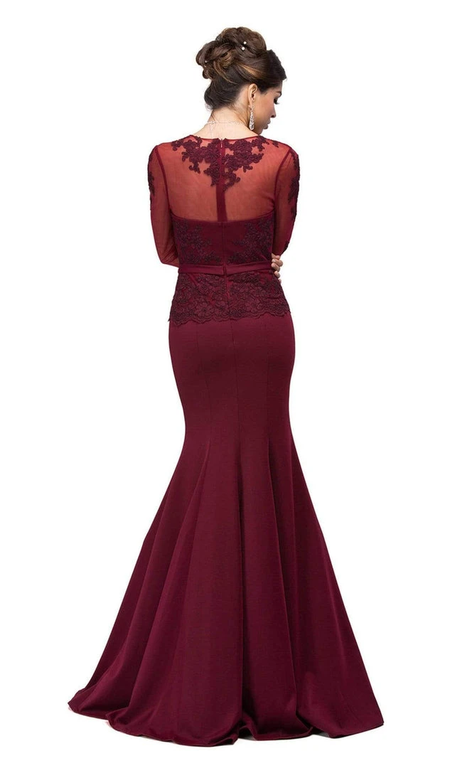 Dancing Queen - 9573 Sheer Sleeves Majestic Lacy Bodice Long Formal Dress 4 Dancing Queen - 9573 Sheer Sleeves Majestic Lacy Bodice Long Formal Dress