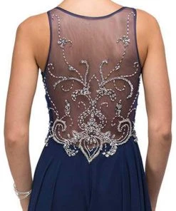 Dancing Queen - 9603 Long Lace Adorned Illusion A-Line Prom Dress