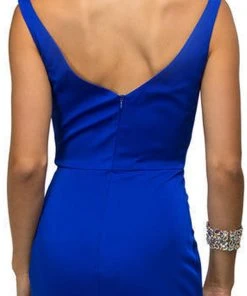 Dancing Queen - 9609 V-Neck Wide Waistband Evening Dress