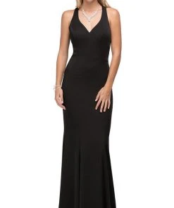 Dancing Queen - 9637 Magnificent V-Neck Racer Back Prom Dress