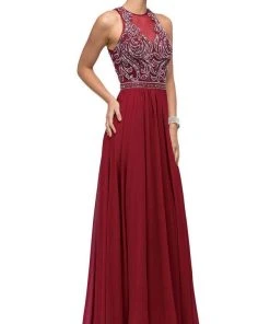 Dancing Queen - 9689 Jeweled High Illusion Long Chiffon A-Line Prom Dress