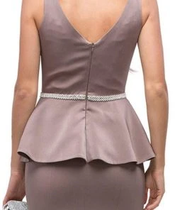 Dancing Queen - 9750 Jewel Encrusted V-Neck Peplum Evening Dress