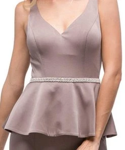 Dancing Queen - 9750 Jewel Encrusted V-Neck Peplum Evening Dress