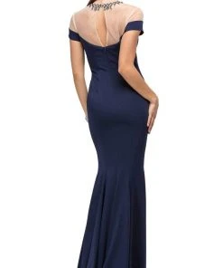 Dancing Queen - 9752 Long Mock Off-the-Shoulder Illusion Prom Dress 9 Dancing Queen - 9752 Long Mock Off-the-Shoulder Illusion Prom Dress