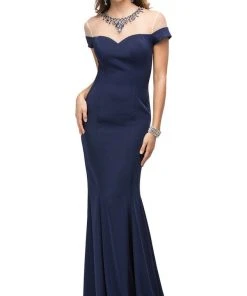 Dancing Queen - 9752 Long Mock Off-the-Shoulder Illusion Prom Dress