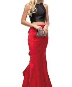 Dancing Queen - 9767 Two Piece Trumpet Silhouette Prom Dress With Ruffled Back