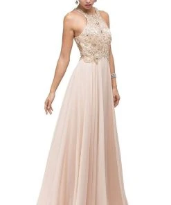 Dancing Queen - 9776 Chiffon Halter A-Line Evening Dress