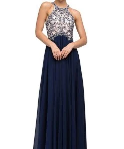 Dancing Queen - 9776 Chiffon Halter A-Line Evening Dress