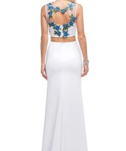 Dancing Queen - 9820 Floral Embroidered High Slit Two-Piece Prom Dress