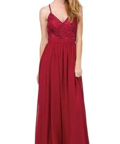 Dancing Queen - 9850 Beaded Lace V-neck A-line Prom Dress