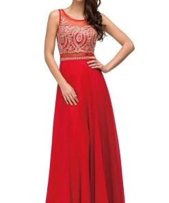 Dancing Queen - 9856 Illusion Bateau Gilded Evening Gown