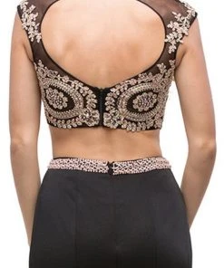 Dancing Queen - 9875 Embroidered Laced Crop Top Two-Piece Prom Dress