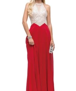 Dancing Queen - 9881 Bedazzled Halter A-line Evening Dress