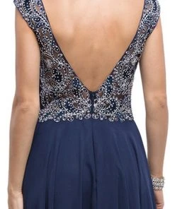 Dancing Queen - 9899 Embellished Lace Bodice V-Back Long Formal Dress