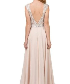 Dancing Queen - 9899 Embellished Lace Bodice V-Back Long Formal Dress