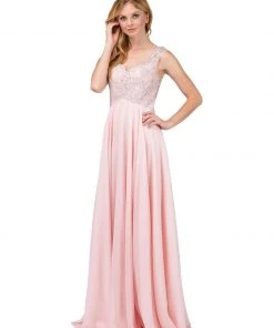 Dancing Queen - 9899 Embellished Lace Bodice V-Back Long Formal Dress