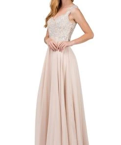 Dancing Queen - 9899 Embellished Lace Bodice V-Back Long Formal Dress