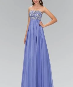 Elizabeth K - GL1069 Strapless Ornate Chiffon Empire Gown