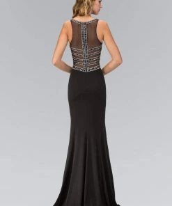 Elizabeth K - GL1359 V-Neck Jersey Sheath Gown With Slit