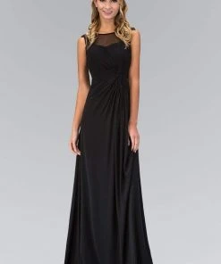 Elizabeth K - GL1375 Ruched Applique Illusion A-Line Gown