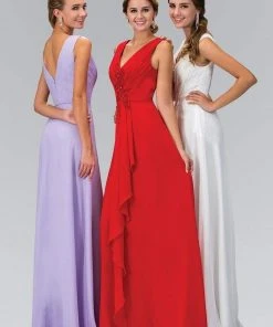 Elizabeth K - GL1378 Applique V-Neck Chiffon A-Line Gown 9 Elizabeth K - GL1378 Applique V-Neck Chiffon A-Line Gown