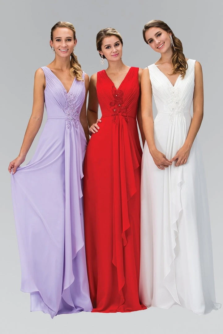 Elizabeth K - GL1378 Applique V-Neck Chiffon A-Line Gown 4 Elizabeth K - GL1378 Applique V-Neck Chiffon A-Line Gown