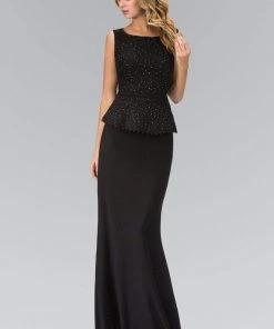 Elizabeth K - GL1422 Laced Bateau Neck Gown Long Dresses