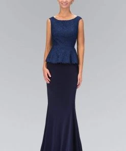 Elizabeth K - GL1422 Laced Bateau Neck Gown Long Dresses