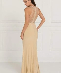 Elizabeth K - GL1507 Illusion Tonal Beaded Jersey Sheath Gown