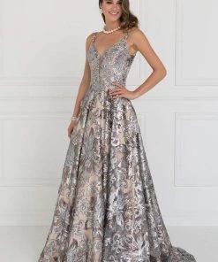 Elizabeth K - GL1511 Sequined Plunging V-Neck Evening Gown 11 Elizabeth K - GL1511 Sequined Plunging V-Neck Evening Gown