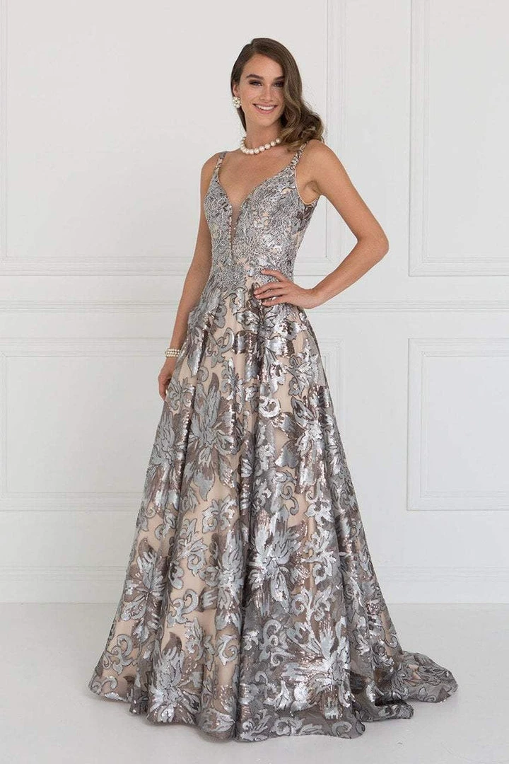 Elizabeth K - GL1511 Sequined Plunging V-Neck Evening Gown 7 Elizabeth K - GL1511 Sequined Plunging V-Neck Evening Gown