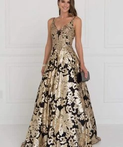 Elizabeth K - GL1511 Sequined Plunging V-Neck Evening Gown 9 Elizabeth K - GL1511 Sequined Plunging V-Neck Evening Gown