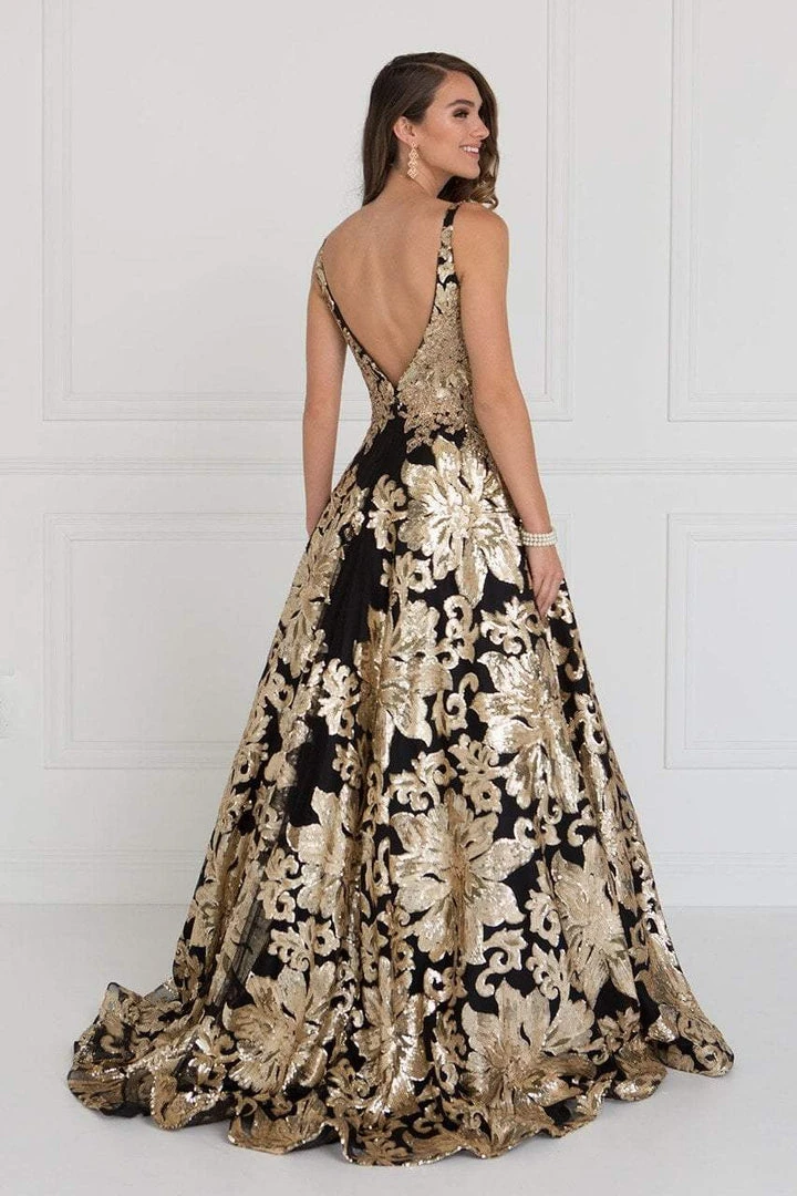 Elizabeth K - GL1511 Sequined Plunging V-Neck Evening Gown 4 Elizabeth K - GL1511 Sequined Plunging V-Neck Evening Gown