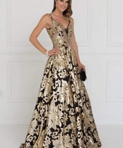 Elizabeth K - GL1511 Sequined Plunging V-Neck Evening Gown