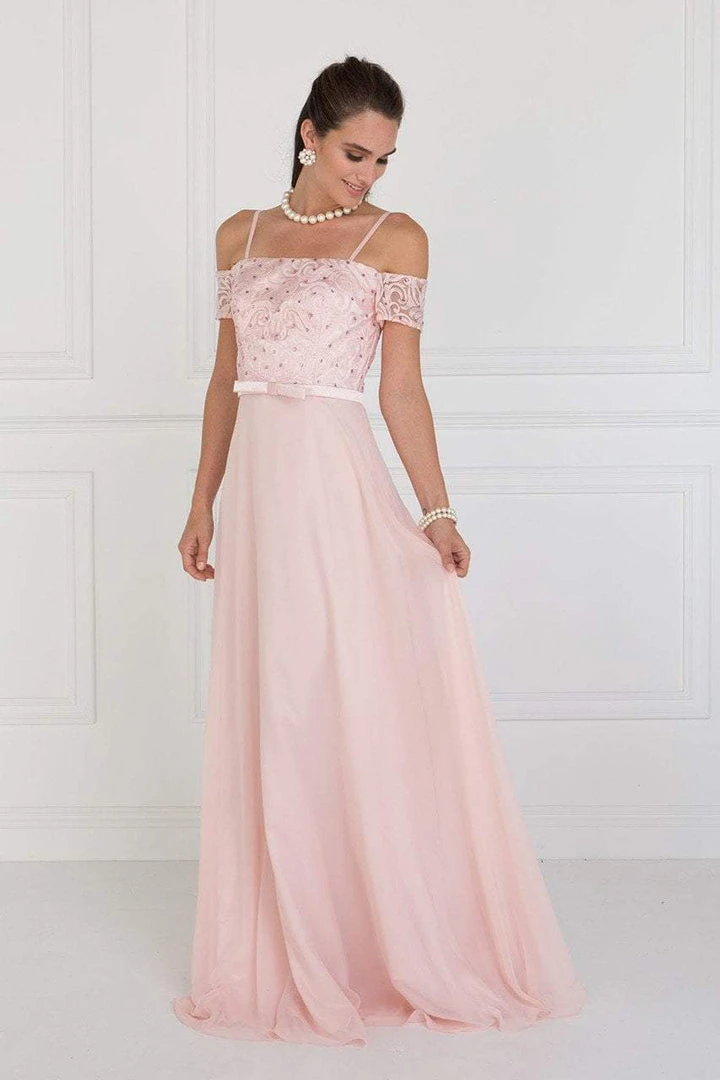 Elizabeth K - GL1521 Off Shoulder Lace Bodice Chiffon A-Line Gown 3 Elizabeth K - GL1521 Off Shoulder Lace Bodice Chiffon A-Line Gown