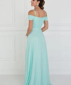 Elizabeth K - GL1523 Off Shoulder Twisted Bodice Chiffon Gown