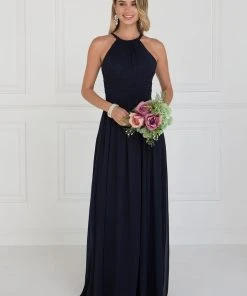 Elizabeth K - GL1524 High Halter Crisscrossed Empire Chiffon Gown