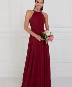 Elizabeth K - GL1524 High Halter Crisscrossed Empire Chiffon Gown