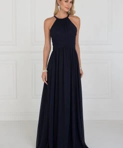 Elizabeth K - GL1524 High Halter Crisscrossed Empire Chiffon Gown