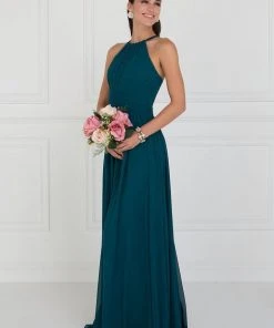 Elizabeth K - GL1524 High Halter Crisscrossed Empire Chiffon Gown