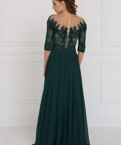 Elizabeth K - GL1528 Quarter Sleeve Jewel Adorned Illusion Lace Gown 7 Elizabeth K - GL1528 Quarter Sleeve Jewel Adorned Illusion Lace Gown