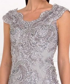 Elizabeth K - GL1540 Lace Embroidered V-neck Sheath Dress 10 Elizabeth K - GL1540 Lace Embroidered V-neck Sheath Dress