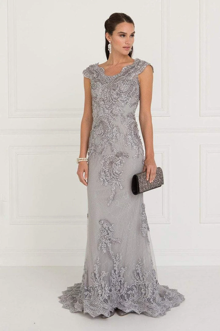 Elizabeth K - GL1540 Lace Embroidered V-neck Sheath Dress 3 Elizabeth K - GL1540 Lace Embroidered V-neck Sheath Dress