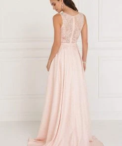 Elizabeth K - GL1545 Jacquard Illusion Appliqued A-Line Gown